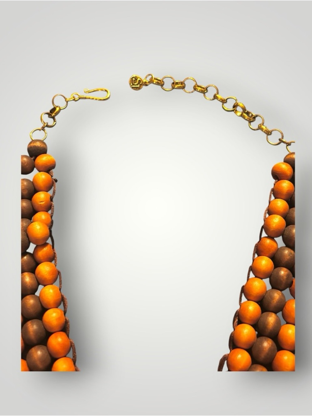Sassy Jones Gold-Tone and Brown Wooded Beaded Necklace - Picture 4 of 5